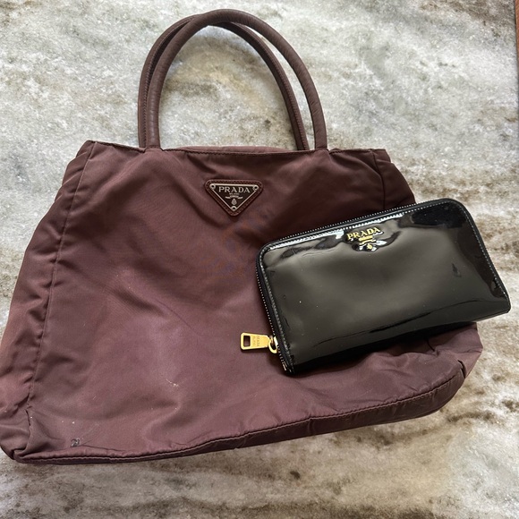 SOLD Prada Brown Tote Bag with Prada Black Wallet Bundle - Picture 1 of 13